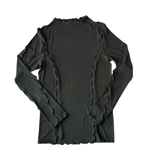 Rodebjer Columbina Top Black Ribbed Exposed Seam Ruffle Designer Minimalist